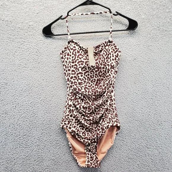 J. Crew Ruched Bandeau One-Piece Swimsuit Leopard Print Size 0 New - Picture 6 of 11